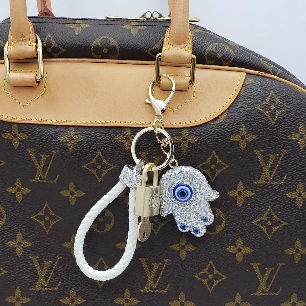 Authentic Louis Vuitton Lock & Key with Unbranded Evil Eye Charm, Keychain